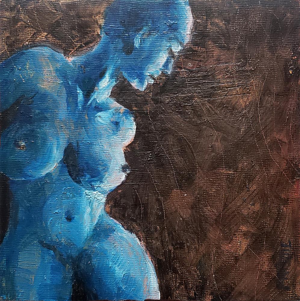 Blue Female Nude on Brown - Rick Frisbie